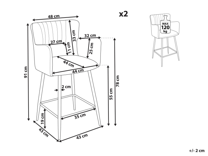 Set de 2 scaune de bar SANILAC Catifea Gri deschis [3]