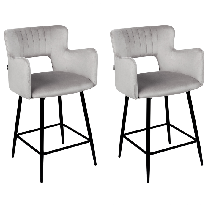 Set de 2 scaune de bar SANILAC Catifea Gri deschis [2]