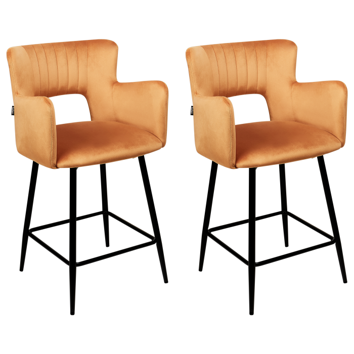 Set of 2 Bar Stools SANILAC Velvet Orange [2]