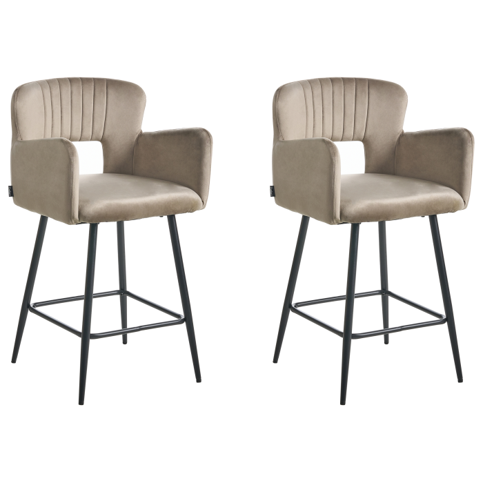 Set de 2 scaune de bar SANILAC Catifea Taupe [2]