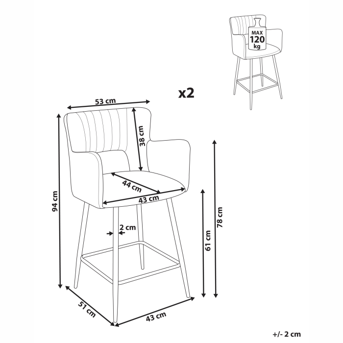 Set of 2 bar stools SANILAC Olive Green Velvet [3]