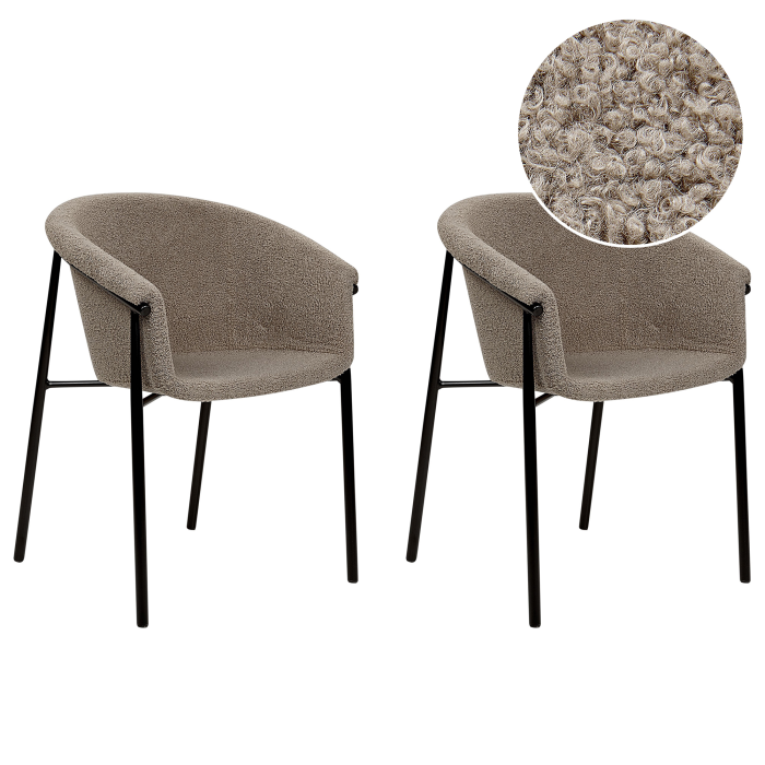 Set of 2 AMES Dining Stools Boucle Taupe [2]