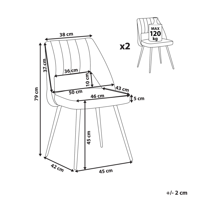 Set de 2 scaune dining ANSLEY Catifea Gri [3]