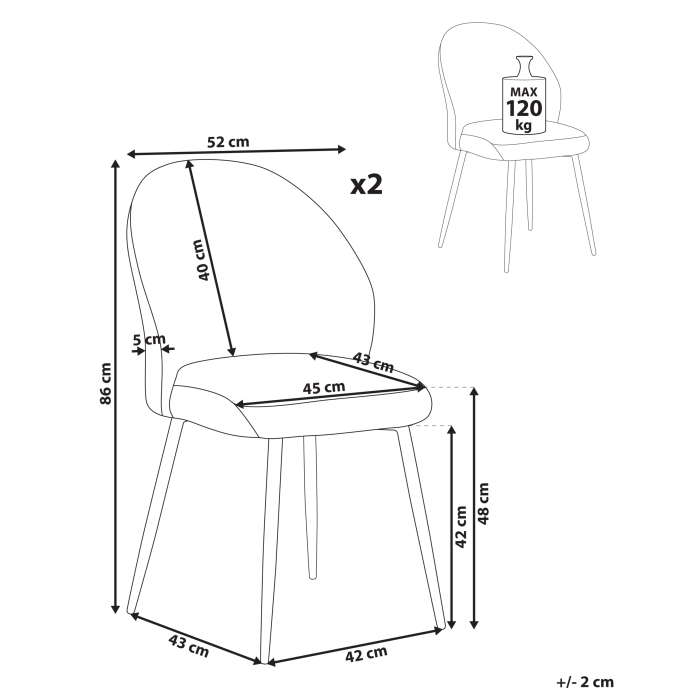 Set de 2 scaune dining ELOY Velur Alb-murdar [3]