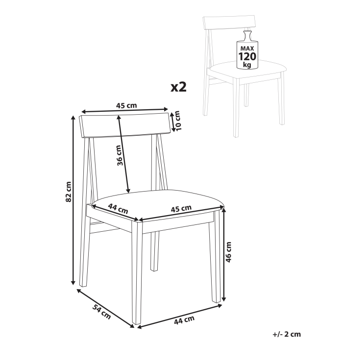 Set de 2 scaune dining ISLE Lemn Maro/Bej [3]