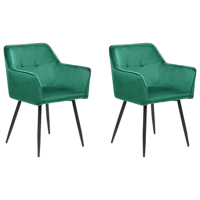 Set of 2 dining chairs JASMIN Velvet Emerald Green [2]