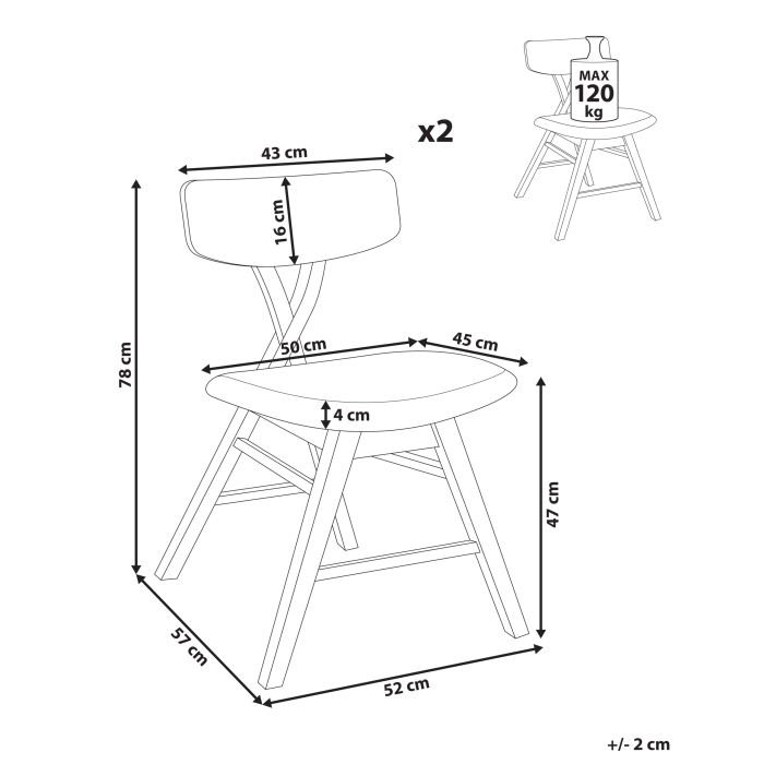 Set de 2 scaune dining LELAND Lemn Maro deschis [3]