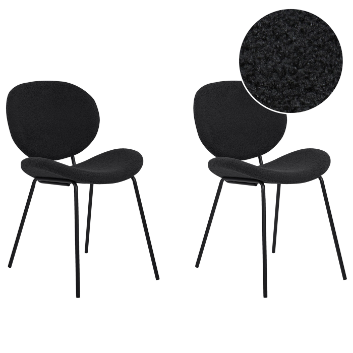 Set of 2 dining chairs LUANA Boucle Black [2]
