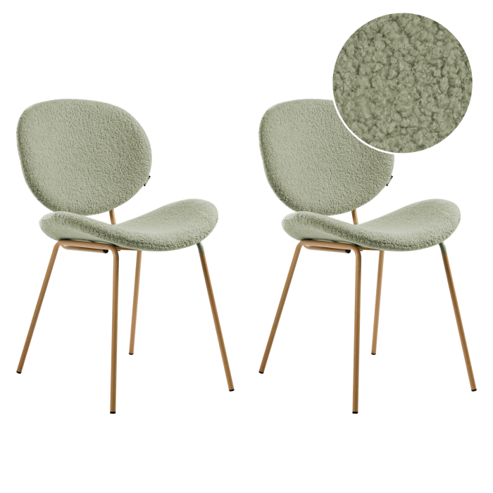 Set of 2 Dining chairs LUANA Boucle Light Green [2]