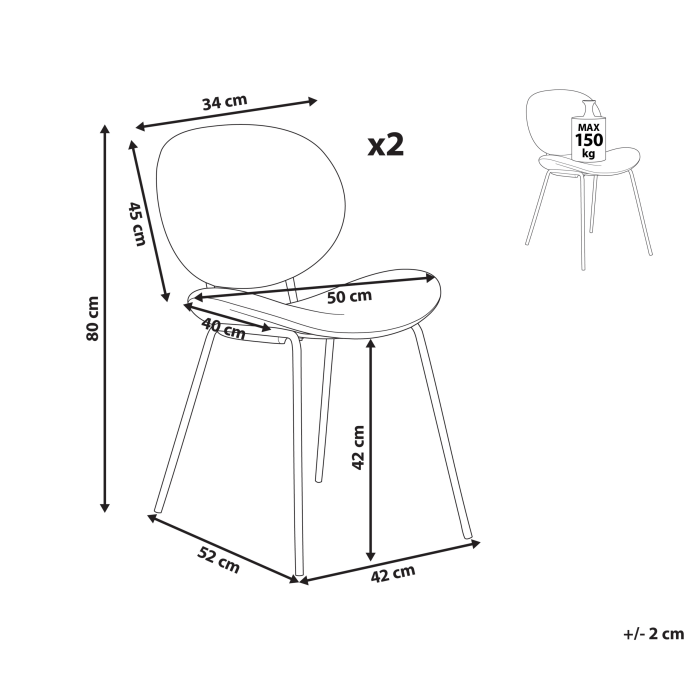 Set de 2 scaune dining LUANA Negru/Alb [3]