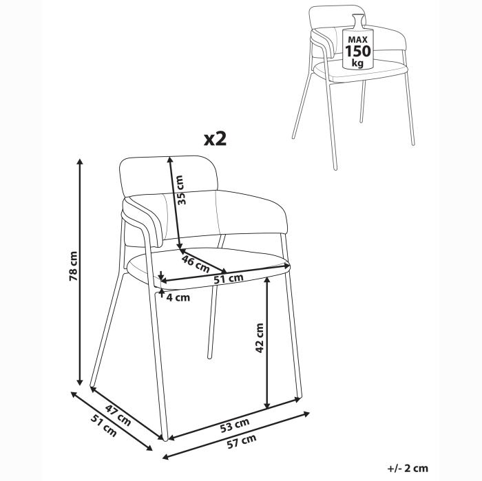 Set of 2 dining chairs PAONIA Chenille Light Beige [3]