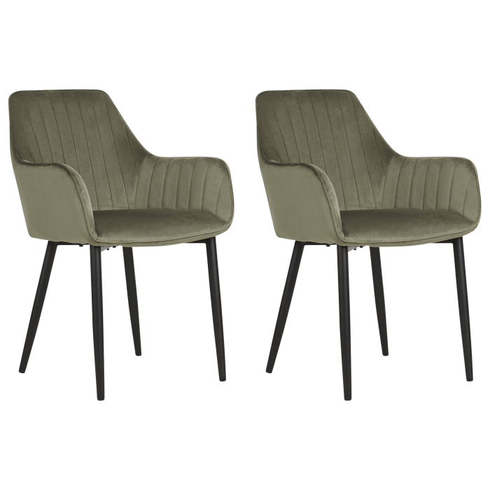 Set of 2 dining chairs WELLSTON Velvet Olive Green [2]