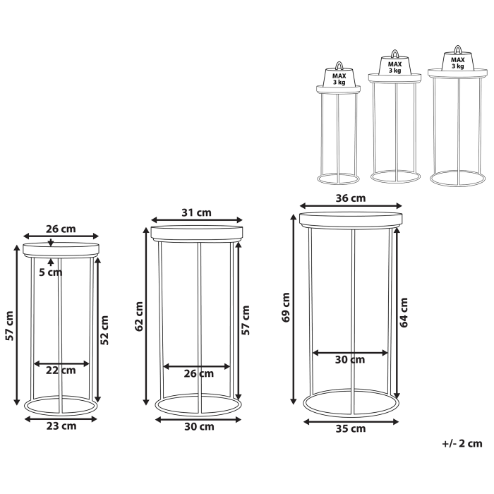 Set of 3 side tables TEXON Black [3]