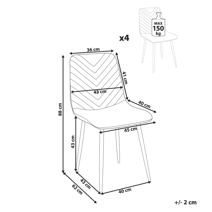 Set de 4 scaune dining HAVRE Catifea Negru [3]