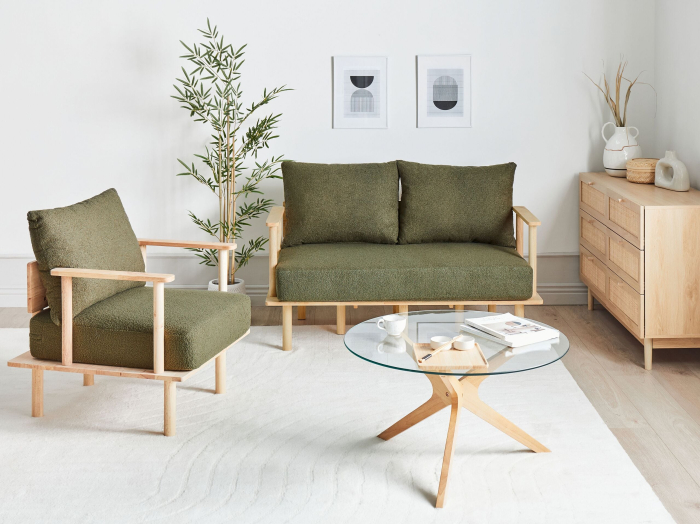 Set de living cu 3 locuri ASKER Boucle Verde închis [1]