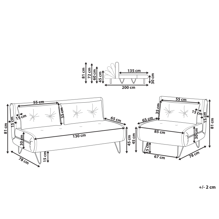 Set de living cu 3 locuri VESTFOLD Catifea Negru [3]
