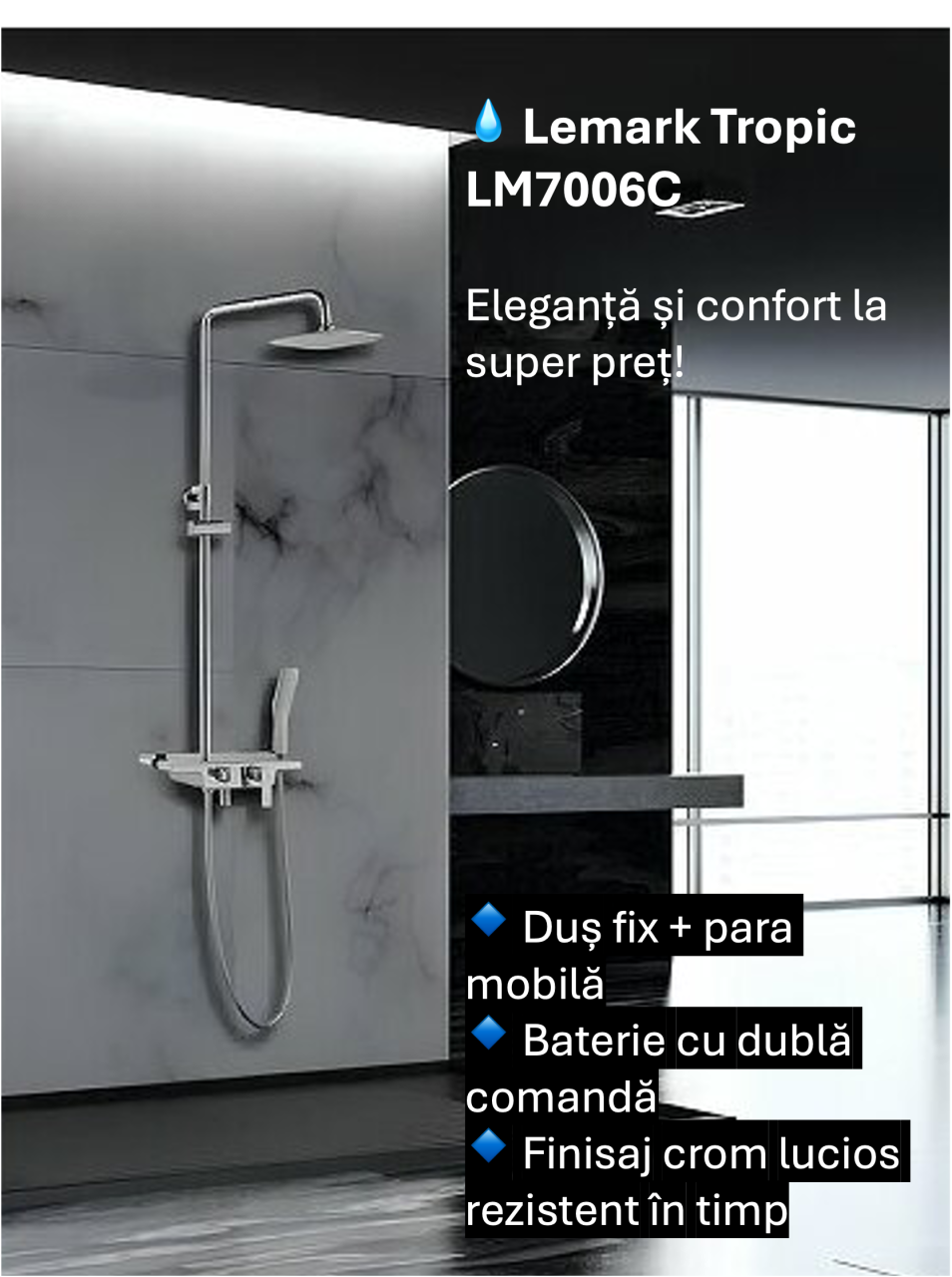 Sistem de duș cu para și pipă pivotantă Lemark Tropic LM7006C crom - Sanitare Online [1]