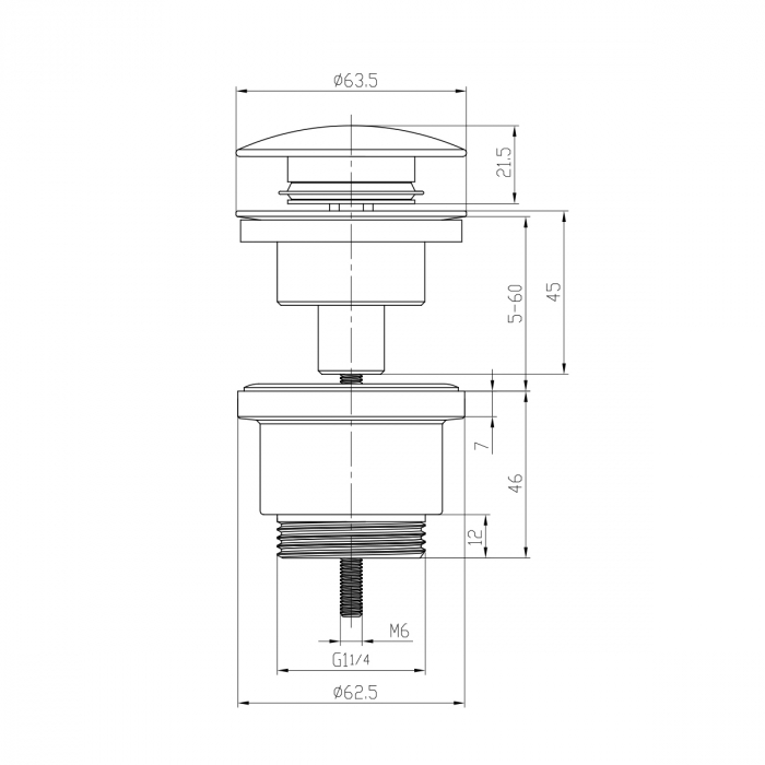 Supapă  LM8500C universal Click/Clack 1 ¼, cromat [2]