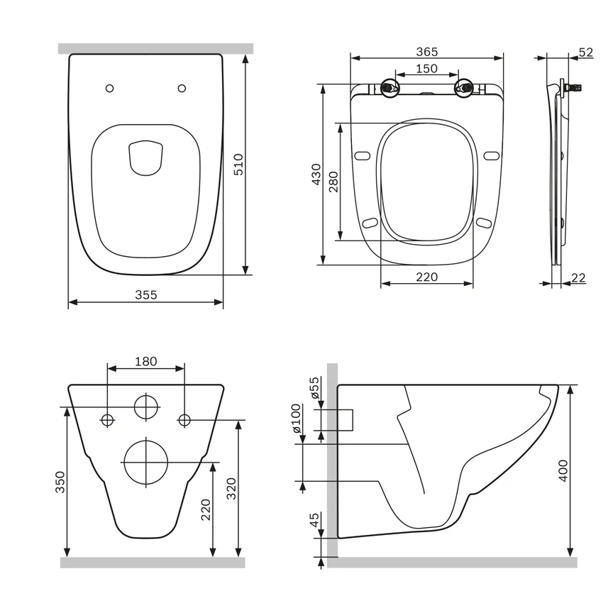 Vas WC suspendat X-Joy FlashClean fără ramă cu husă scaun cu închidere silențioasă [2]