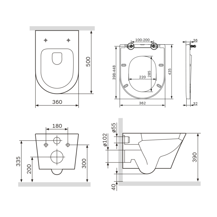 Vas WC suspendat AM.PM Flash CNA1700SC, alb, evacuare orizontala, 36 x 50 x 39 cm, capac WC inclus [6]