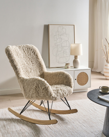 Fotoliu de relaxare - AKRA rocking chair Faux fur Light beige