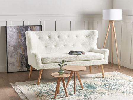 Canapea cu 2 locuri - Bancă tapițată cu 2 locuri SKIBBY Boucle Alb-murdar