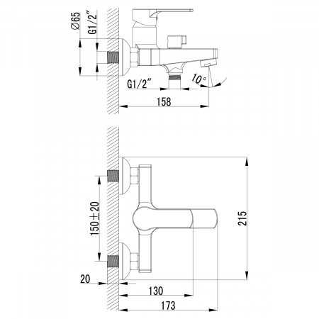 Baterie Cada cu Pipa Scurta si Comutator Rotativ Lemark Plus Grace LM1512C Crom [2]