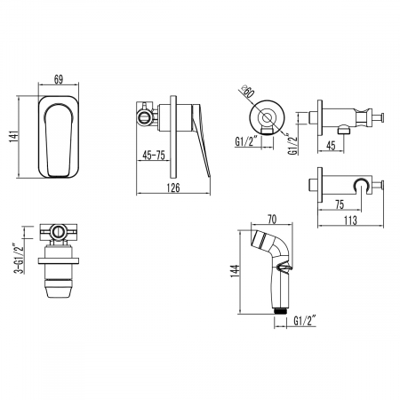 Baterie cu Dus Igienic Lemark Bronx LM3719BL Negru Incastrata - Sanitare Online [1]