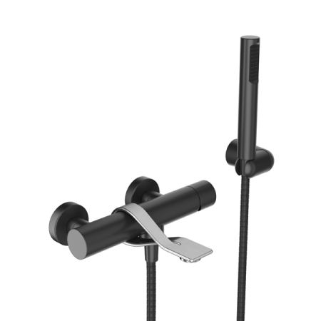 Sisteme de Dus - Baterie monocomandă cadă inox cu set de duș completă cu furtun 150 cm, duș manual și suport, negru mat.