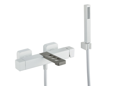 Sisteme de Dus - Baterie monocomandă cadă cu set de duș completă cu furtun 150 cm, duș manual și suport.