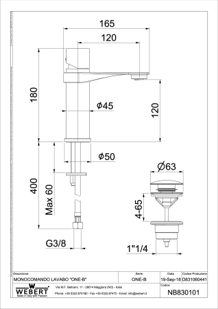Baterie monocomandă lavoar cu scurgere ascendentă și descendentă, inox negru, cu furtunuri flexibile de 3/8” F cm 50. [1]