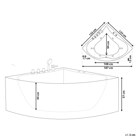 Cadă de colț cu hidromasaj ISLITA 187 x 133 cm Alb [2]