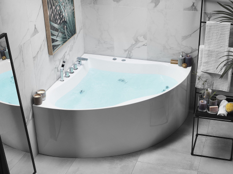 Black Friday - ISLITA corner bathtub with hydromassage 187 x 133 cm White