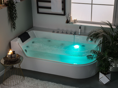 Cazi de baie - Corner LED bathtub with hydromassage ACUARIO Right 170 x 80 cm White
