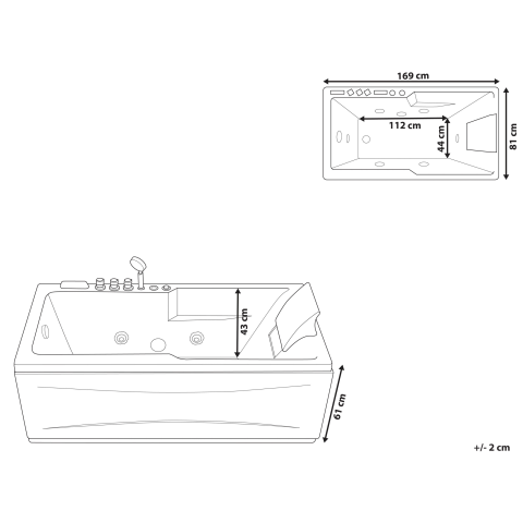 Cadă de colț LED cu hidromasaj ARTEMISA Dreapta 170 x 80 cm Negru [2]