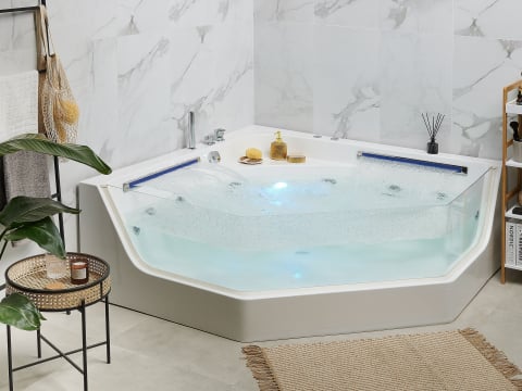 Cadă de baie pe colț - LED corner bathtub with hydromassage CACERES 211 x 150 cm White