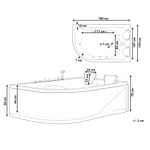 Corner LED bathtub with whirlpool CALAMA Left 180 x 120 cm White [2]