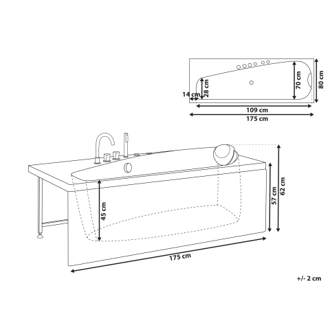 Corner LED bathtub with whirlpool CAURA Right 175 x 80 cm White [2]