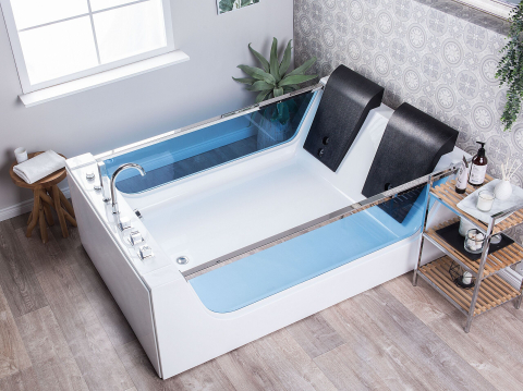 Cazi de baie - CURACAO LED corner bathtub with hydromassage 180 x 120 cm White