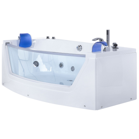 Corner LED bathtub with hydromassage FUERTE 175 x 85 cm White [4]