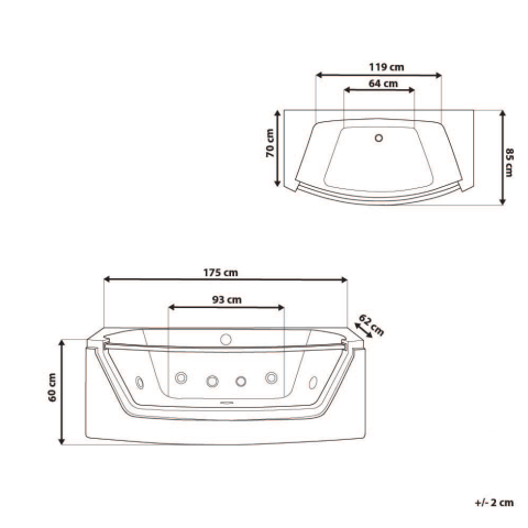 Corner LED bathtub with hydromassage FUERTE 175 x 85 cm White [2]