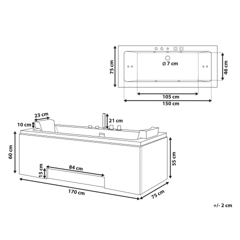 Cadă de colț LED cu hidromasaj GALLEY 170 x 75 cm Alb [2]