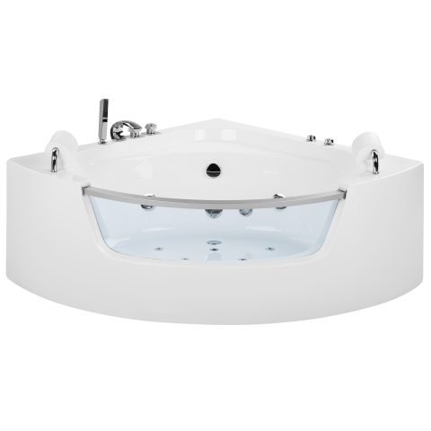 Corner LED bathtub with hydromassage MANGLE 201 x 150 cm White [4]