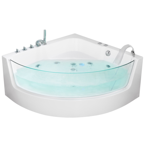 Corner LED bathtub with hydromassage MARINA 190 x 135 cm White [1]