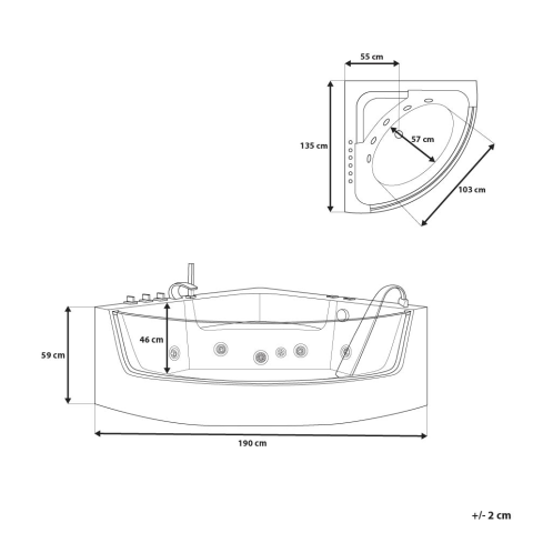 Corner LED bathtub with hydromassage MARINA 190 x 135 cm White [2]