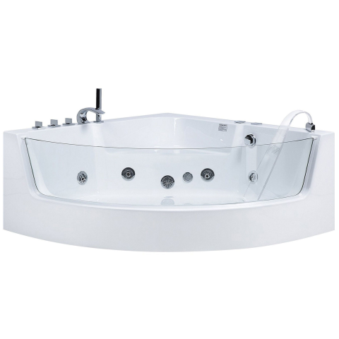 Corner LED bathtub with hydromassage MARINA 190 x 135 cm White [4]
