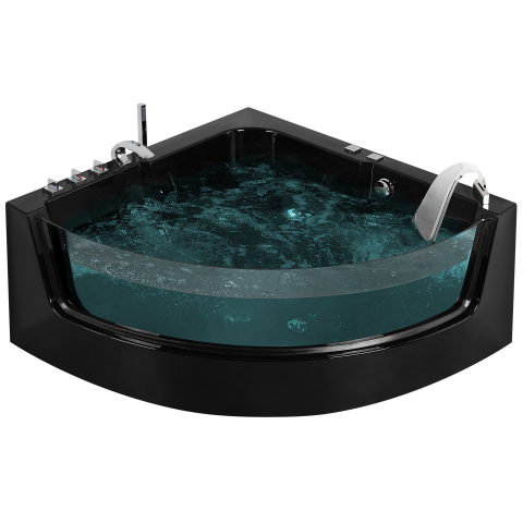 Corner LED bathtub with hydromassage MARINA 190 x 135 cm Black [1]
