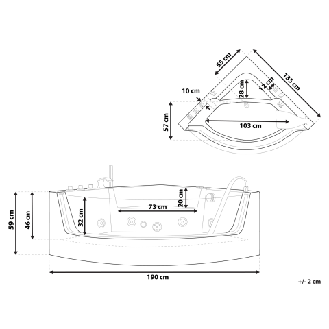 Corner LED bathtub with hydromassage MARINA 190 x 135 cm Black [2]