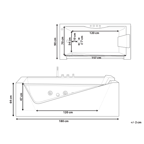 MARQUIS LED corner bathtub with hydromassage 180 x 90 cm White [2]