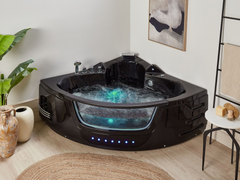 Cazi de baie - Corner LED bathtub with hydromassage MARTINICA 198 x 144 cm Black